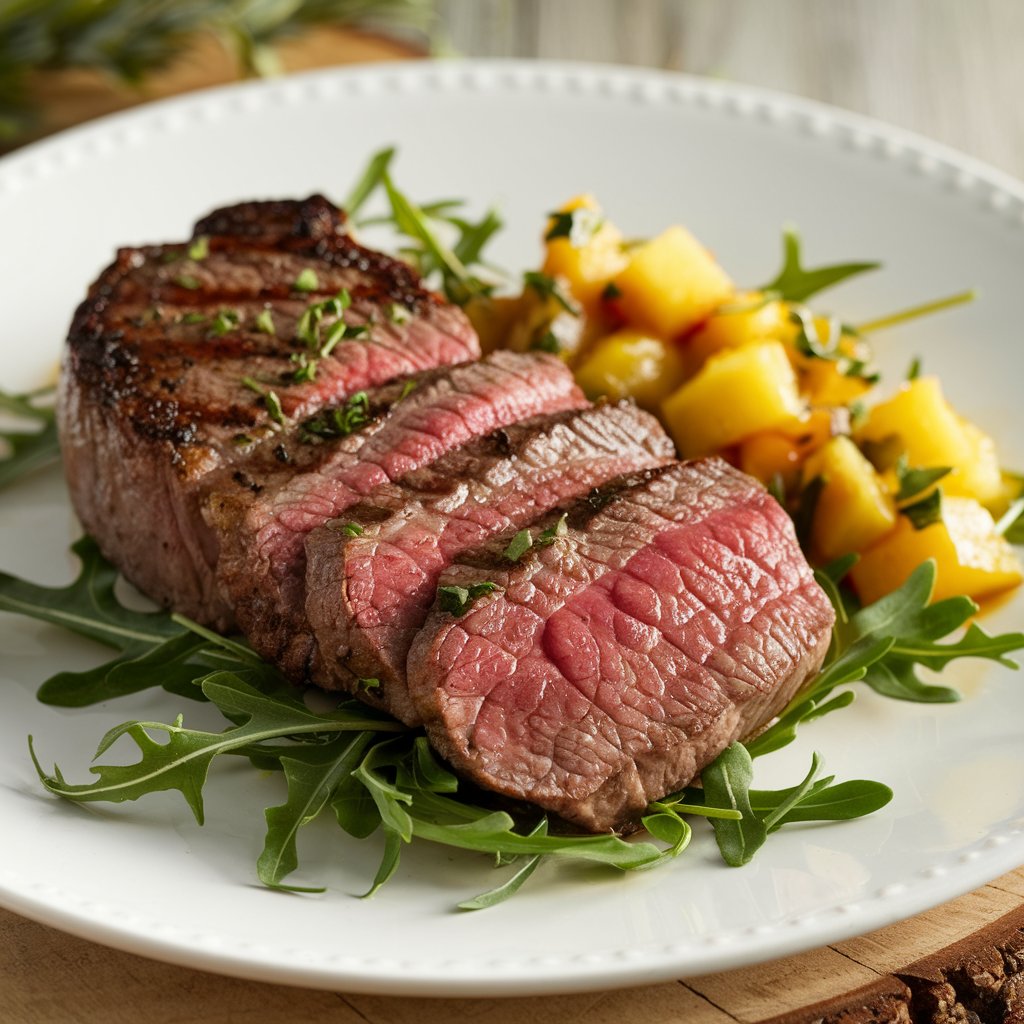 pan seared tenderloin dish combined with the fruity mango salsa