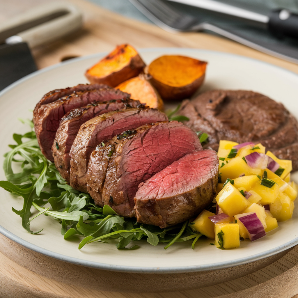 pan seared tenderloin dish combined with the fruity mango salsa