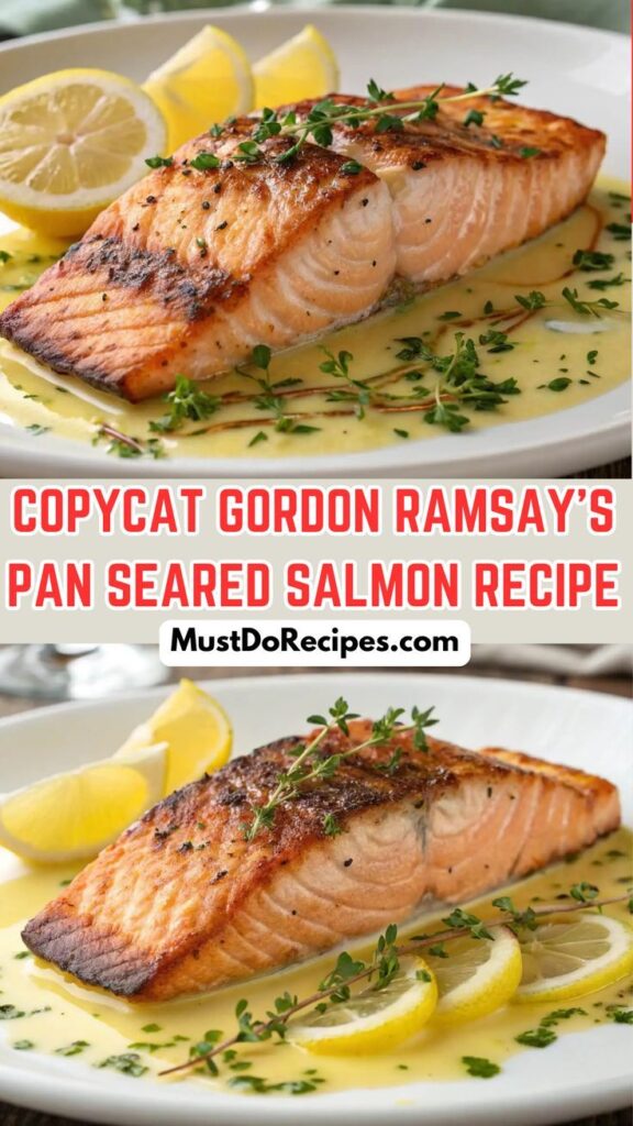 Enjoy Copycat Gordon Ramsay's Pan Seared Salmon. This flavorful fish dish and other Gordon Ramsay Recipes are available at MustDoRecipes.com.
