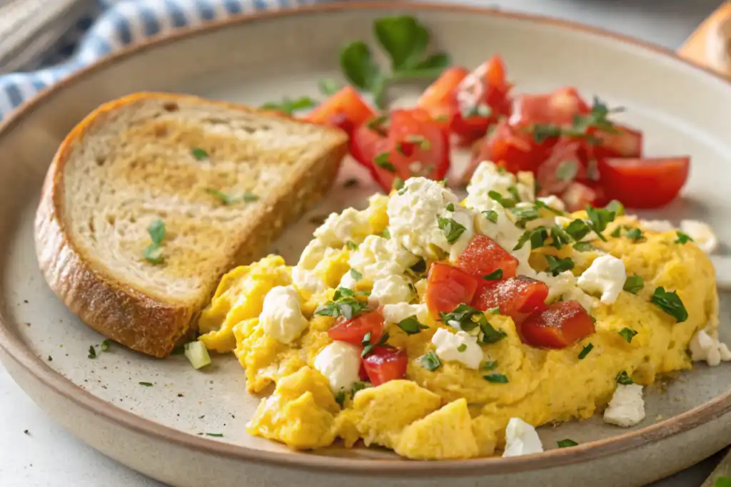 Best Scrambled Eggs Feta Tomato