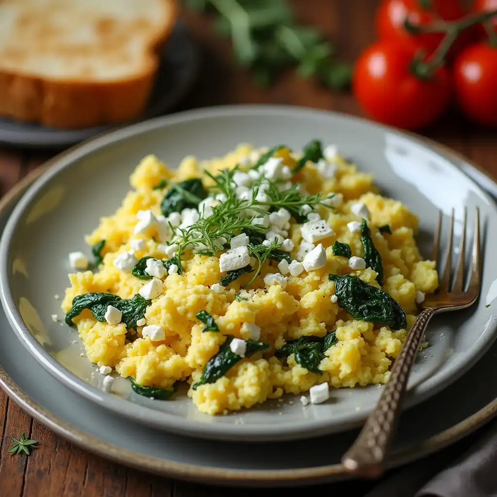 Scrambled Eggs with Feta and Spinach Recipe