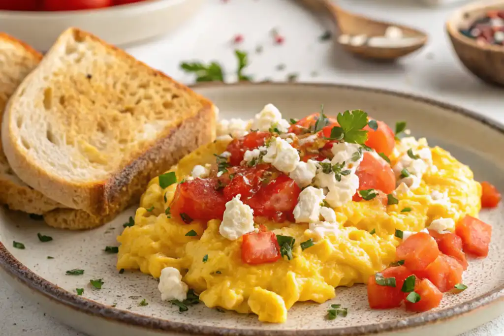 Scrambled Eggs Feta Tomato