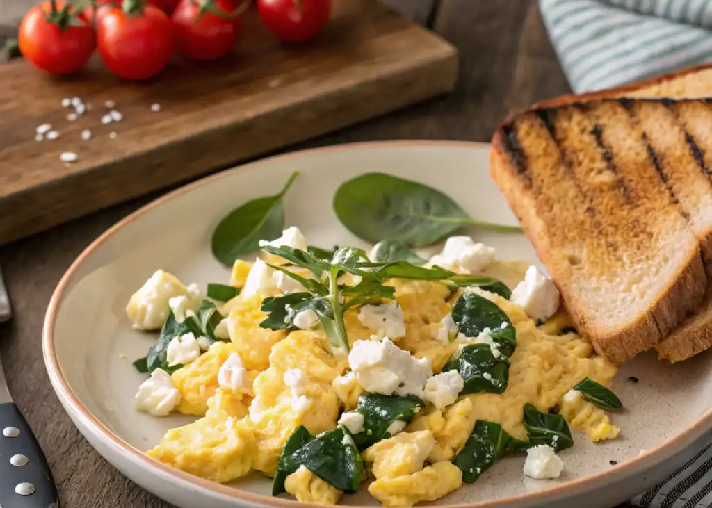 Scrambled Eggs with Feta and Spinach