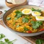 Egg Bharta served on a plate with garnishes