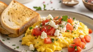 Scrambled Eggs Feta Tomato