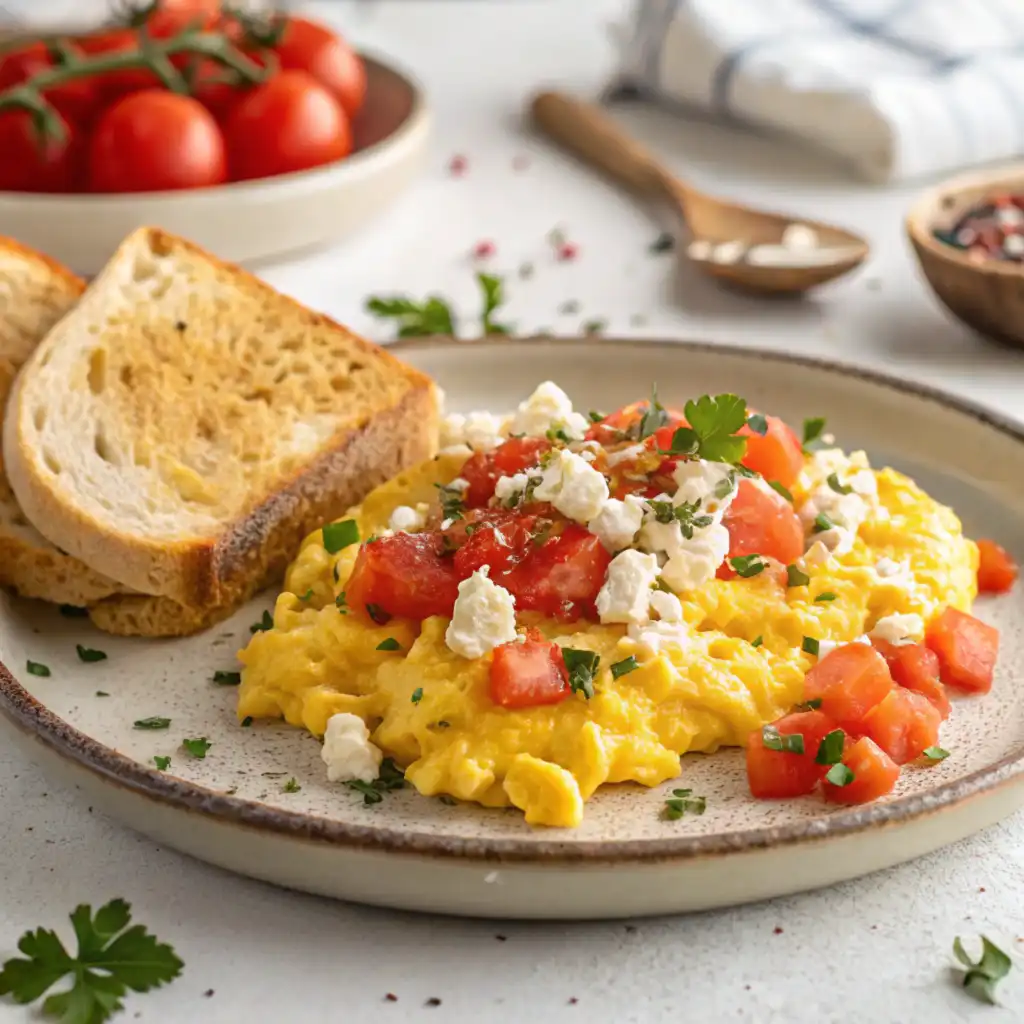 Scrambled Eggs Feta Tomato