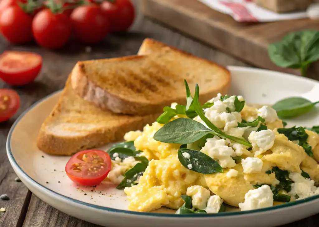 Scrambled Eggs with Feta and Spinach Recipe