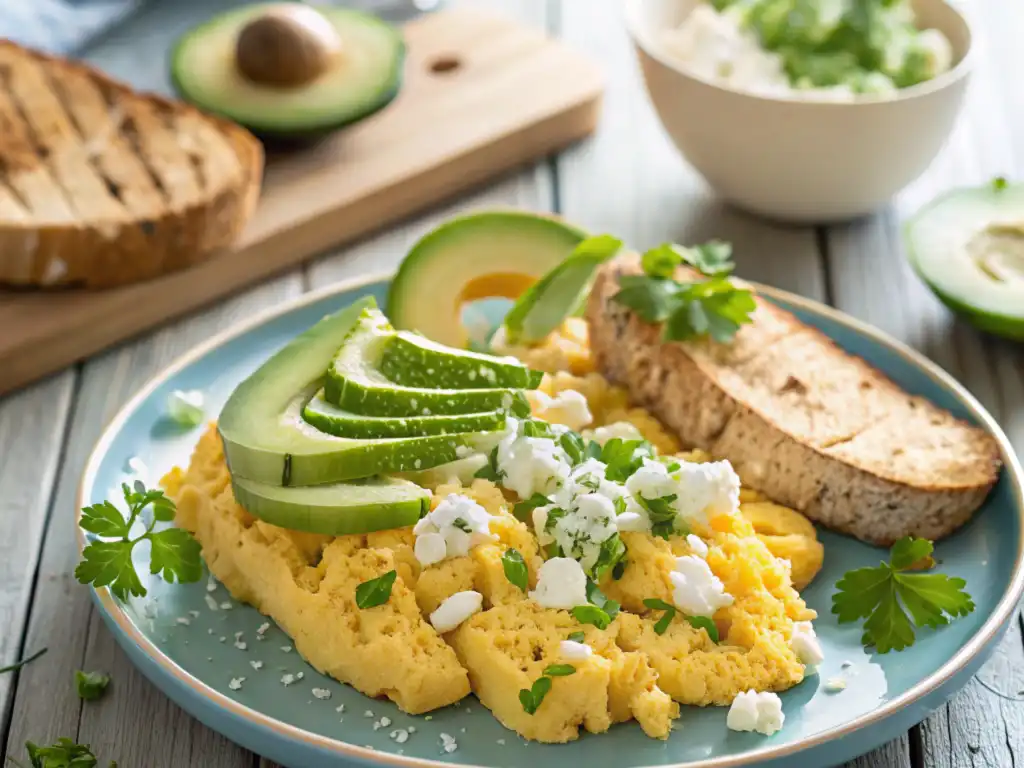 amazing Scrambled eggs with feta and avocado