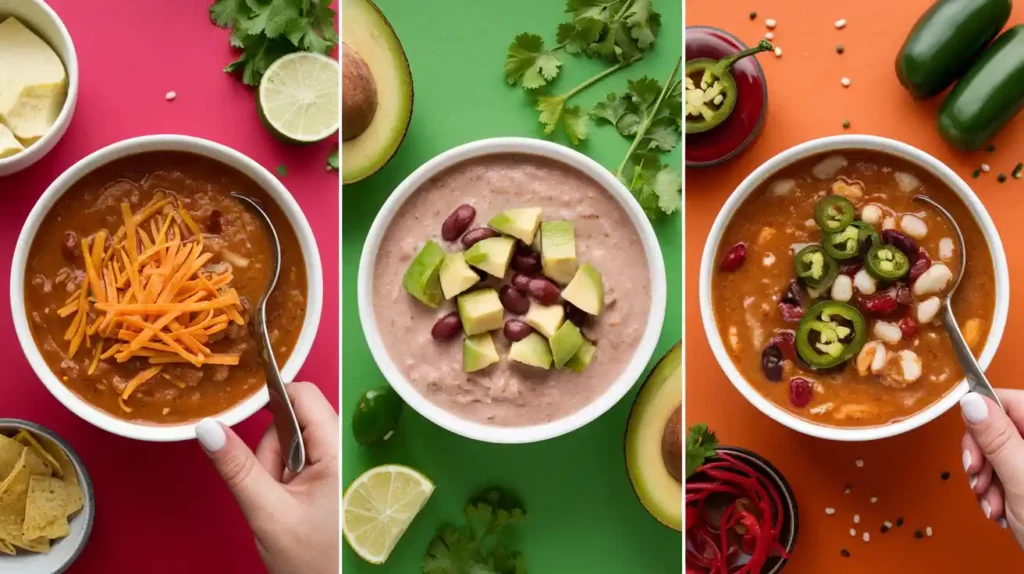 Variations of Taco Soup Frios in different bowls.