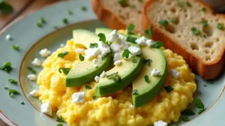 amazing Scrambled eggs with feta and avocado