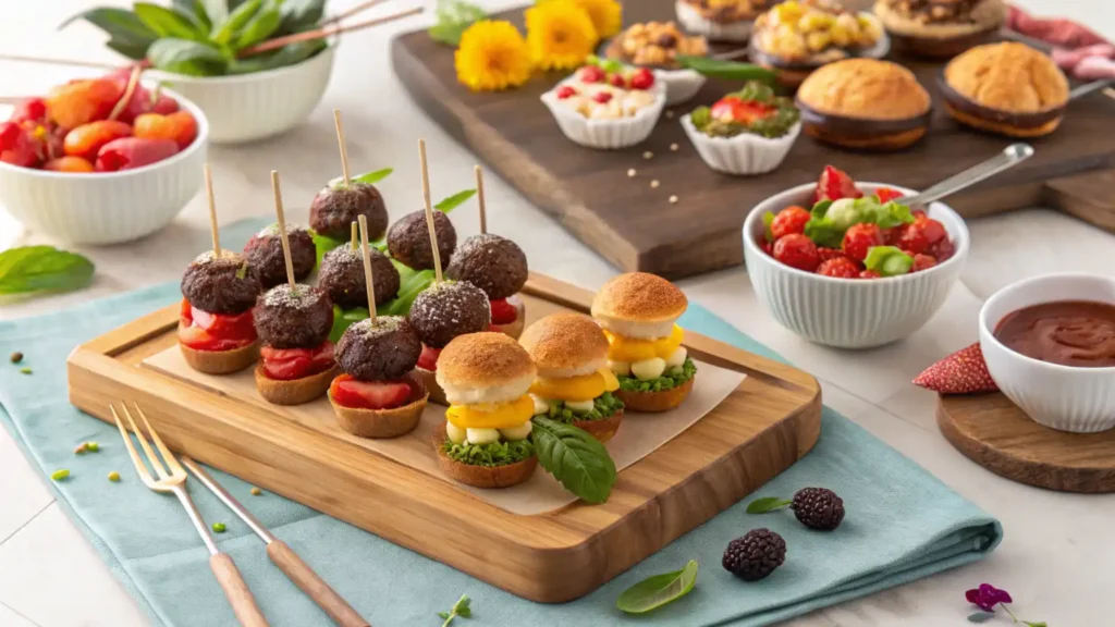 Elegant JustALittleBite gourmet mini bites with smoked salmon, cream cheese, and fresh herbs on a stylish serving tray.