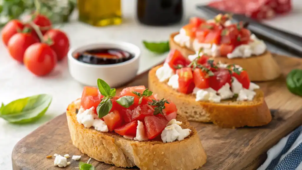 Tomato Feta Bruschetta in breackfast table 