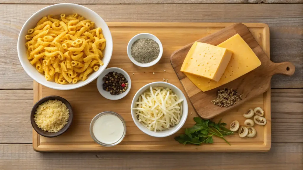 Ingredients for mac and cheese recipe.