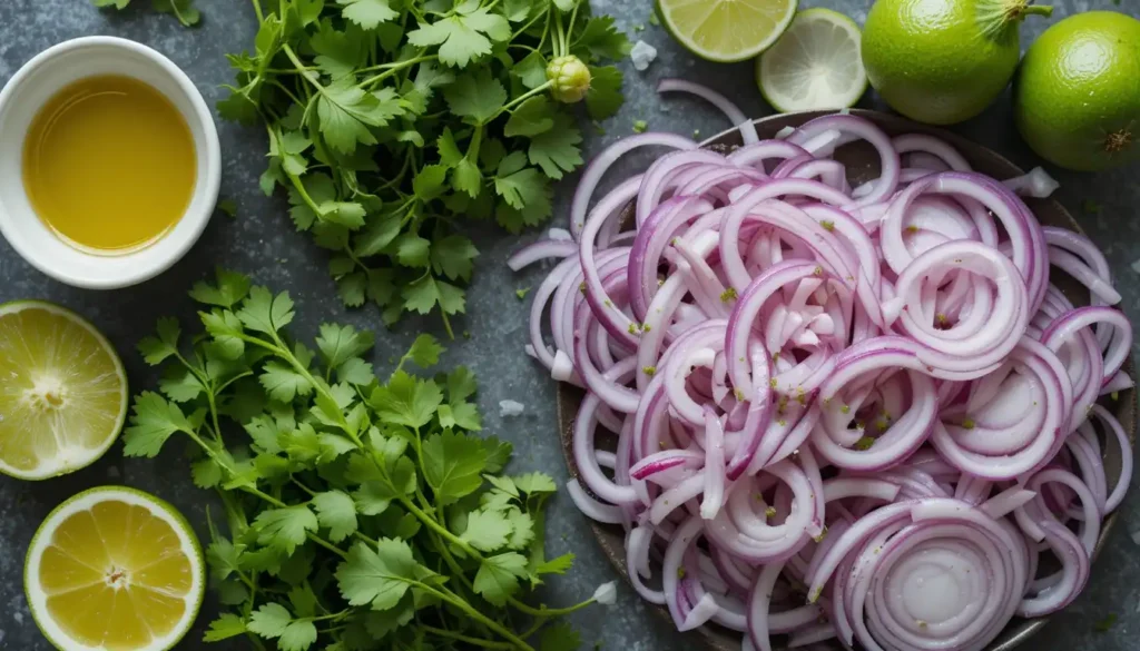 Fresh ingredients for cebolla ensalada.