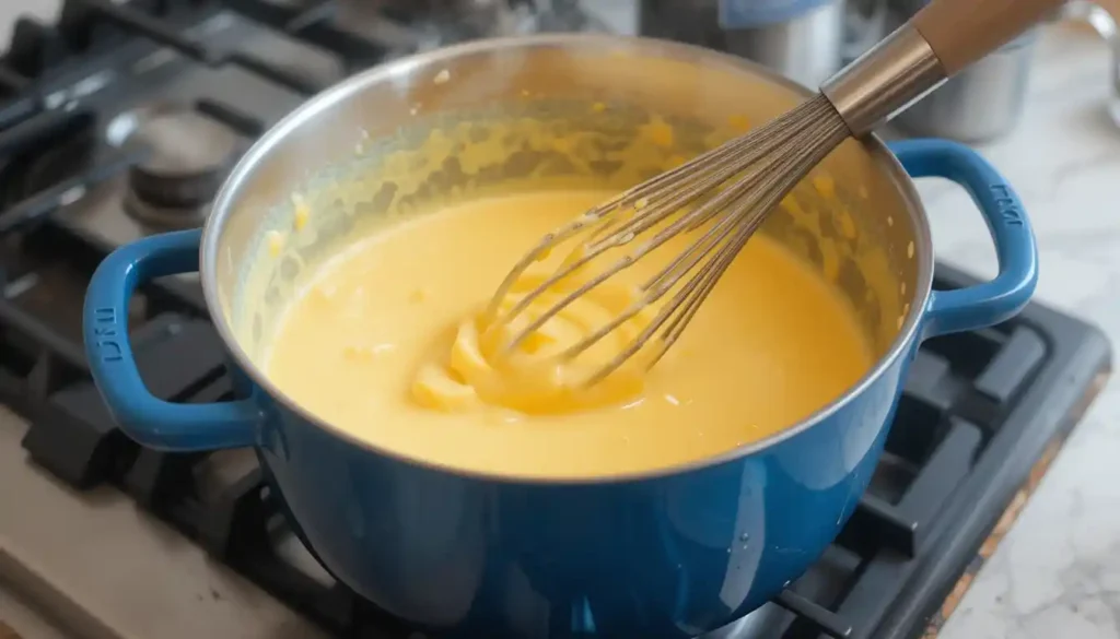 Cheese sauce being prepared.