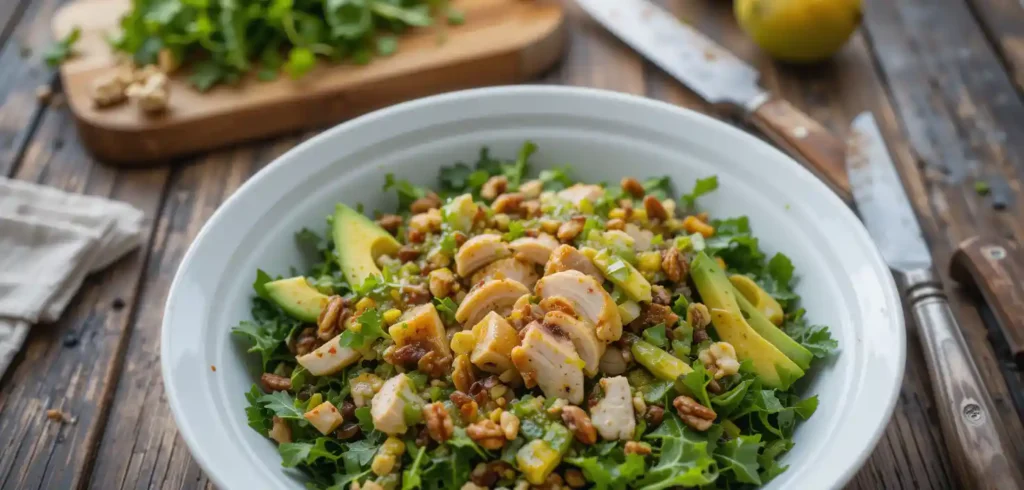 A colorful bowl of Gwyneth Paltrow's chopped salad with fresh ingredients.