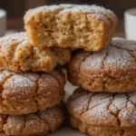 A stack of freshly baked crinkle cakes with a cup of coffee.