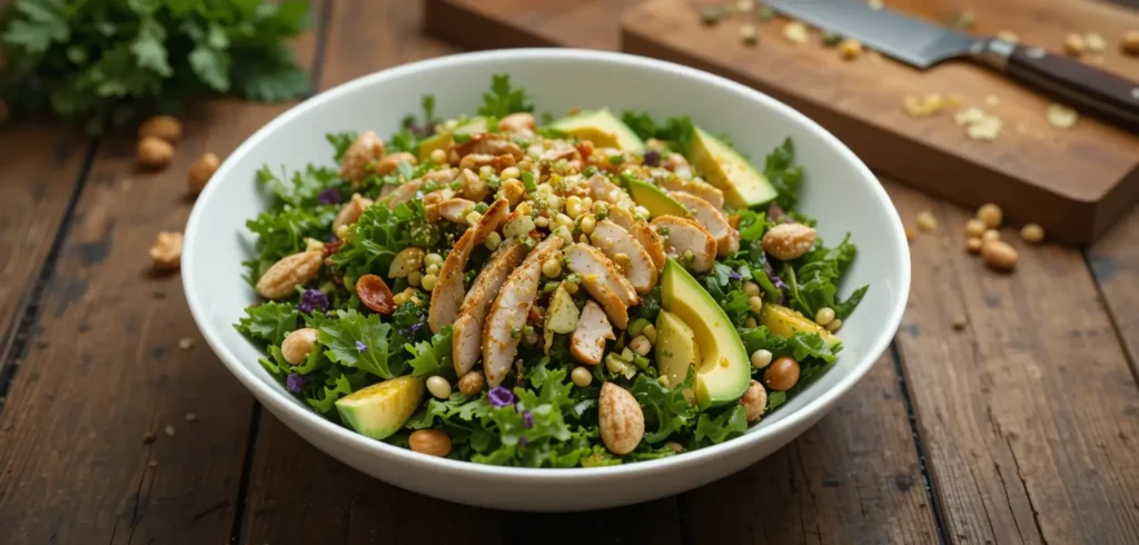 A colorful bowl of Gwyneth Paltrow's chopped salad with fresh ingredients.