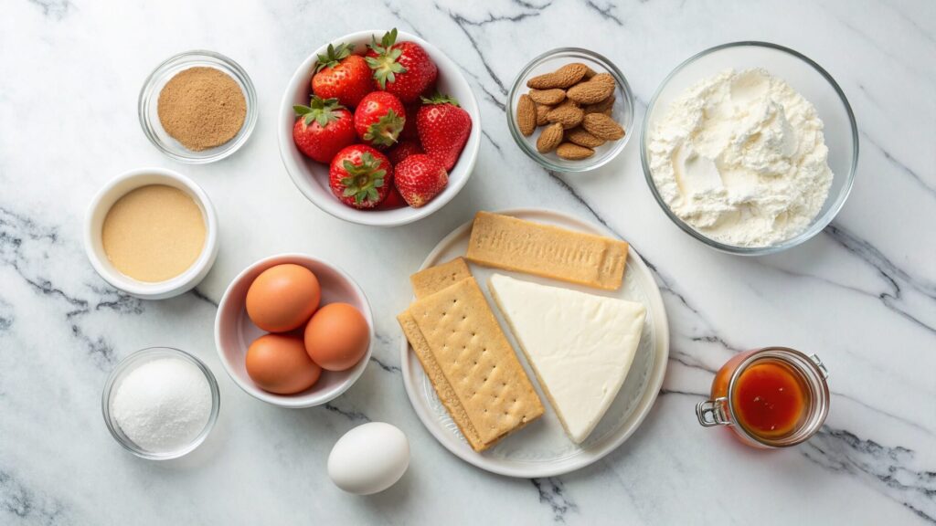 Ingredients for making strawberry cheesecake.