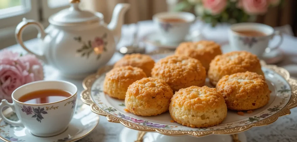 Crinkle cakes paired with tea on a cozy table.