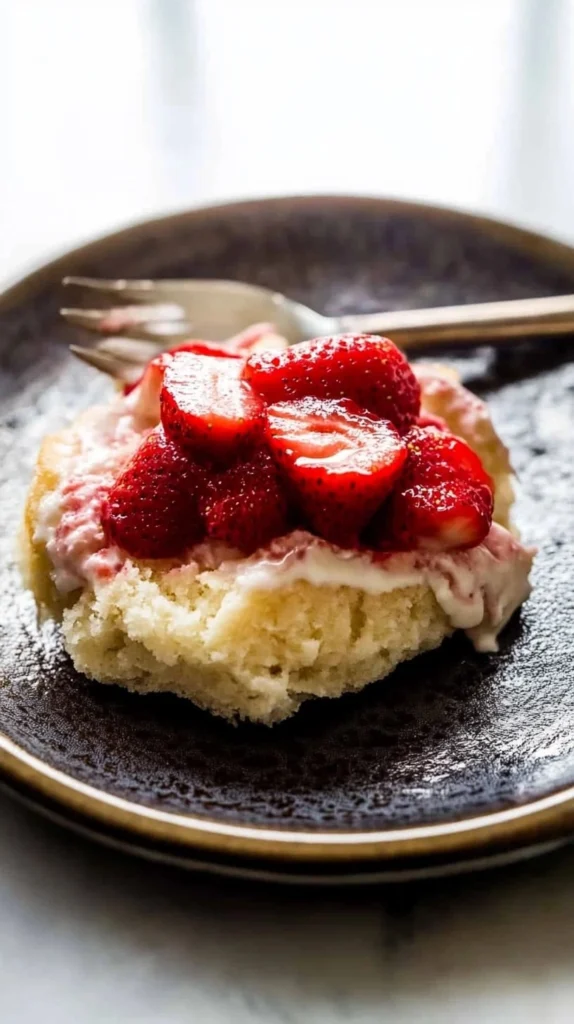 Delicious homemade strawberry shortcake with flaky biscuits, fresh strawberries, and whipped cream. 