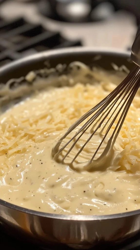  Cooking Meat Sauce: Ground beef, vegetables, and tomato sauce simmering in a pan, part of Gordon Ramsay's lasagna recipe.