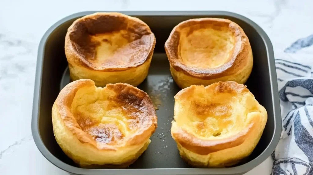 A plate of golden Yorkshire puddings.