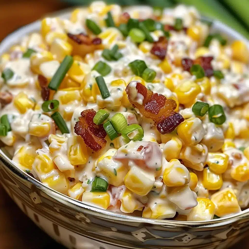 Creamy corn salad with bacon and green onions.