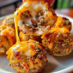 Delicious Rotel cream cheese sausage balls served with a creamy dipping sauce.