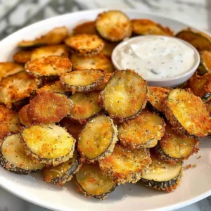 Crispy air fryer fried pickles served with creamy dill dipping sauce.