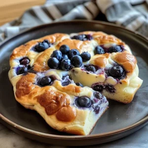 Fluffy cottage cheese blueberry cloud bread baked to golden perfection.