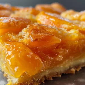 Close-up of a slice of homemade peach pie with a flaky, golden crust and juicy peach filling.