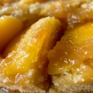 Three images showcasing a delicious peach upside-down cake, prepared in different ways.