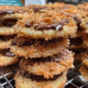 Homemade Samoa cookies arranged on a baking sheet.