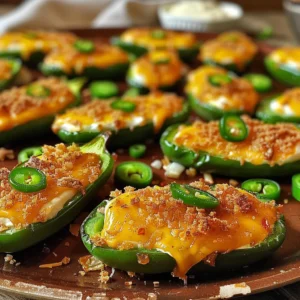 Baked jalapeño poppers filled with cheese and a breadcrumb topping, garnished with green onions.