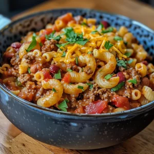 A close-up overhead shot of a green pot filled with chili mac and cheese.