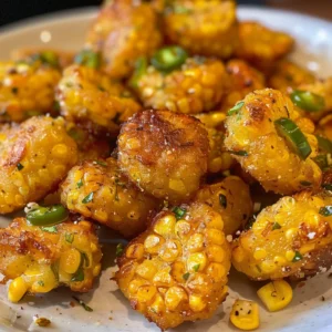 Crispy jalapeño corn nuggets in a basket, garnished with fresh jalapeños and served with a creamy dip.