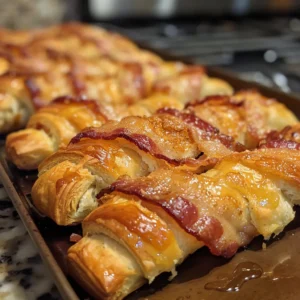 Crispy maple bacon topping squares of golden-brown pancake.
