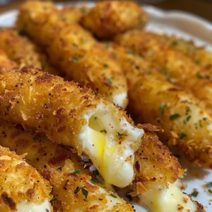 Crispy Takis-crusted mozzarella sticks served with marinara sauce.